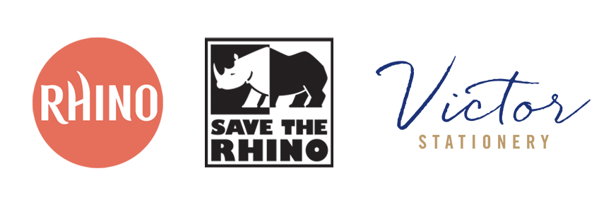 RHINO, Save the Rhino International and Victor Stationery logos